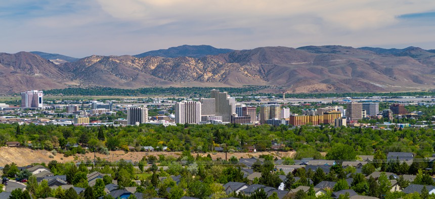 A skyline of Reno, Nevada, is viewed on May 24, 2020.